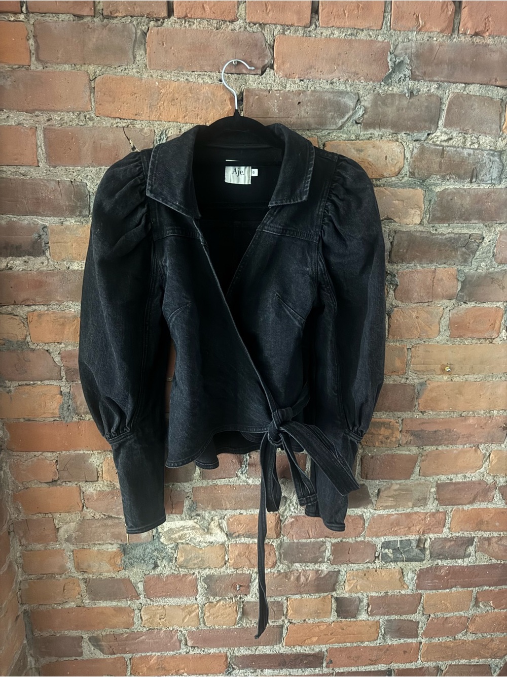 AJE Black Denim Wrap Top — AU 6 / Fits Like US 4